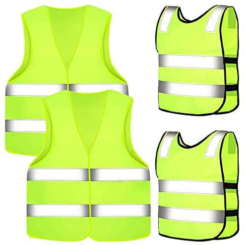 Giubbotto Catarifrangente Auto Gilet per Bambini E Adulto Alta visibilità Gilet Catarifrangente 4 Pezzi Gilet di Sicurezza per la Strada Verso la Scuola Il Ciclismo, Lo Sport e Il Traffico Stradale