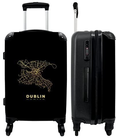 NoBoringSuitcases.com® Koffer groß Trolley Rollkoffer Reisekoffer mit 4 Rollen Fotokoffer - Stadtplan - Dublin - Gold - 67x43x25cm - 90 Liter