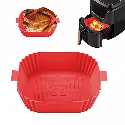 Air Fryer Liners, Silicone Air Fryer Liner, Reusable Air Fryer Grill Pan for Tower Air Fryer, Microwave, Air Fryer Basket Accessories, Easy Clean Replacement Liner (Red, 1)