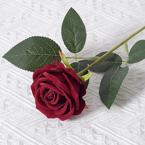 10 Stück Künstliche Rosen,Kunstblumen Rose Künstlich Blumenköpfe Fake Rosen mit Stielen für Hochzeit Party Valentine's Day Nach Hause Halloween Vase Tischdeko Thanksgiving Zuhause Dekoration,Weinrot