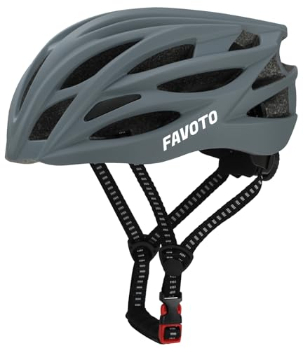 Favoto Fahrrad Helm Herren Damen - EPS In-Mold Rennradhelm Rollerhelm MTB Helm für Erwachsene mit Abnehmbarer Innenfutter Verstellbar Grau L (59-61cm)