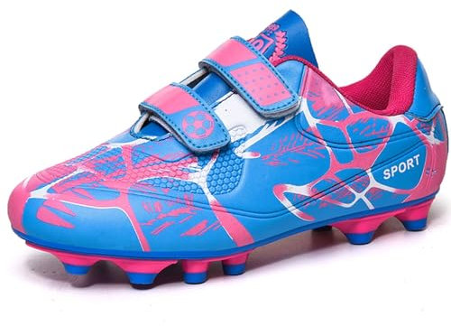 Sainilei Chaussures de Football Enfant FG/AG Professionnel Plein Air pour Garçon Football Boots TF Chaussures d'Entraînement de Football Adolescents Basses Antidérapant Rose Taille 29