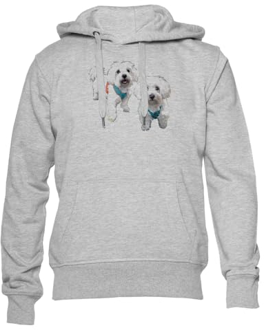 GUNMANTOR Maya and Yuki Maltese Grauer Kapuzenpullover Herren Damen Unisex Langarm Ärmel Grey Hoodie Mens Womens