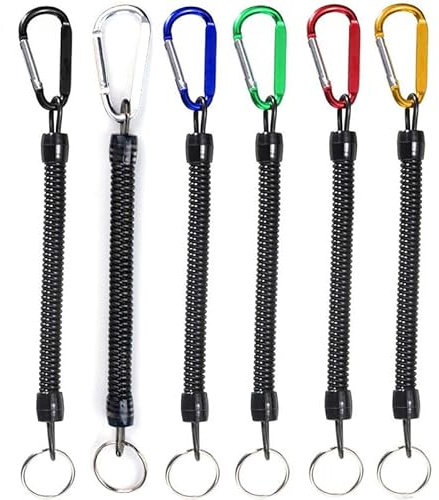 FANGBLUE 6Pcs Fishing Lanyards with Carabiner Boating Ropes Retention Ropes Holder Pliers Lip Bass Fishing Tackle for Safe Keeping Fishing Rod (Multi Colored)