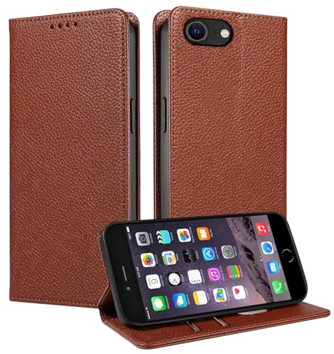 FERLAN Hülle für iPhone 6 Plus Schutzhülle [Litschi Leder][Kartenfach][Magnet][Standfunktion][RFID-Sperre],Handyhülle Ledertasche Kompatibel mit iPhone 6 Plus - Braun