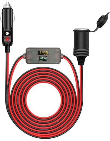 Hoembpn 2M 3-in-1 Batteria Monitor Tensione e Corrente Prolunga per Adattatore Presa Accendisigari Auto, Cavo di Prolunga per Accendisigari 12V/24V 10A con LED Voltmetro Amperometro per Camion Camper