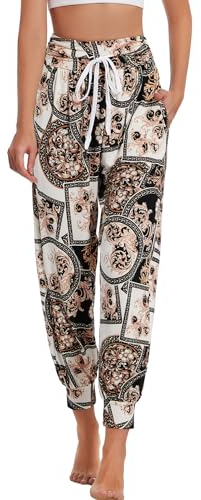 HAPYWER Haremshose Damen Lang für Sport Workout-Yogahose Jogginghose Sommerhose Leicht Weiche Lockere Bequem mit Groß Taschen-S-XXL(Flower84,M)