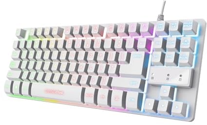 Trust Gaming GXT 833W Thado TKL Tastatur Deutsches QWERTZ Layout, Kompakte 80% USB Gaming Tastatur aus Metall, Anti-Ghosting, LED-Beleuchtung, Recycelten Materialien, für PC, Laptop, Mac - Weiß