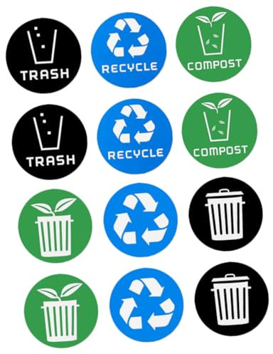 CAXUSD 12pcs Garbage Sorting Stickers Trash Recycle Compost Sticker Trash Recycling Sticker Garbage Labels Recycle Labels Stickers Compost Bin Decals Water Proof Blackboard Stickers PVC