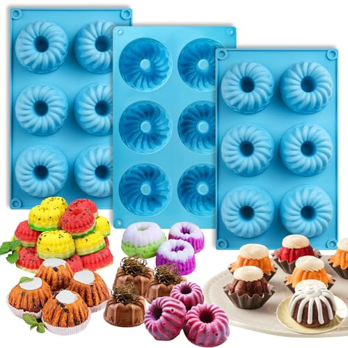 Palksky 3 moldes de silicona antiadherentes de 6 cavidades para hornear pasteles pequeños, mini moldes para chocoflan