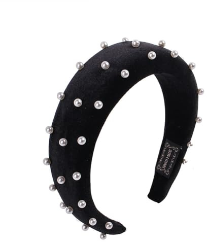 SHTGOI Samt Haarreif mit Perlen Breite Alice Bänder Damen Retro Haarreifen Strass Stirnbänder Gepolsterter Haarreif Samt Haarband Brautschmuck Stirnband