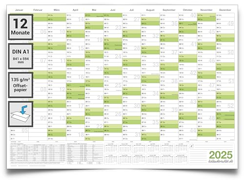 Wandkalender 2025 – Jahresplaner gefaltet (DIN A1 84,0 × 59,4 cm), ideal für Büro & Homeoffice, übersichtlicher Kalender auf Deutsch, perfekter Planer für das Jahr 2025 von Kalenderoutlet