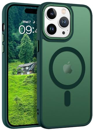 DUEDUE Cover Magnetica per iPhone 14 Pro Max 6.7[Compatibile con MagSafe], Custodia Opaca per iPhone 14 Pro Max Case con Pulsante metallico Ultra-Sottile TPU Silicone Anti-Scivolo, Verde