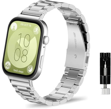 ZoRoll Cinturino Compatibile con Huawei Watch Fit 4/4 pro/3, Metallo Regolabile con Cinturini in Acciaio Inossidabile Compatibile con Huawei Watch Fit 4/4 pro/3 - Argenteo