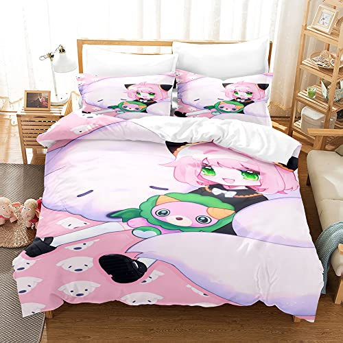 Ste-X Bettbezug Für Teenager Und Erwachsene SPY×Family Bettwäscheset Mit 2 Kissenbezügen Bettbezugset Mit Reißverschluss (200x200cm,Anya 06)