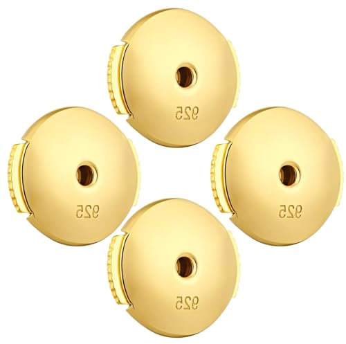 NIYATA 2 Paires Fermoir Boucles d'Oreilles, Boucles d'Oreilles à Verrouillage,Bouchons d'oreilles Soucoupe Volante Or Plaqué 925 Argent Sterling,pour Divers Boucle D'oreille,7mm,Or