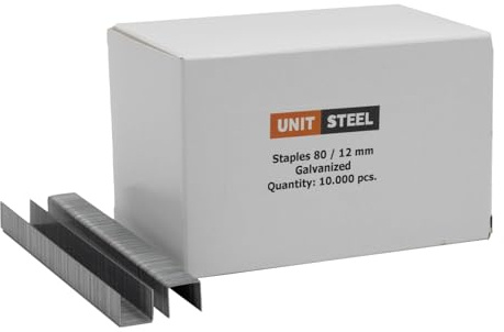 UnitSteel Type 80 Heftklammern, Beinlänge 12mm, 10.000 stück, Verzinkt | für das Folienbefestigung, Innenausstattung und Möbelindustrie