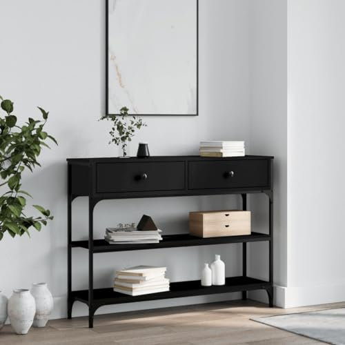 FENLAX Table console avec tiroir 100 x 25 x 75 cm Table d'appoint avec tiroir Table d'appoint avec tiroir Table de téléphone en bois et métal Noir