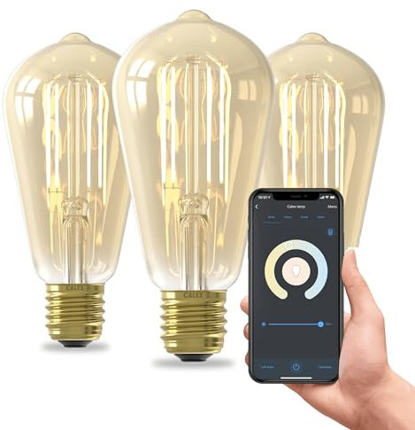 CALEX Smart LED Lampe, E27, ST64, Gold Filament, warmweißes Licht, dimmbar, WLAN App- & Sprachsteuerung, 3er Pack