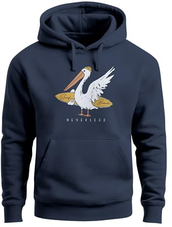 Neverless® Hoodie Herren Pelikan Print Surfer Surfboard Kapuzen-Pullover Männer Fashion Streetstyle