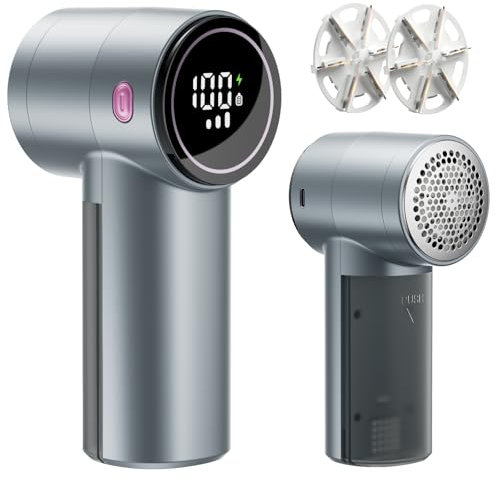 Rasoir à tissu rechargeable avec affichage numérique, rasoir à 3 vitesses avec lames à 6 feuilles, anti-peluches électrique portable pour enlever les bouloches pour vêtements, meubles, canapé,