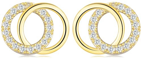 WOVEE Ohrringe Stecker Kreis AAA Zirkonia Doppelte Reif Runde Ohrstecker Vergoldet Damenohrringe Ohrschmuck für Mädchen Frauen