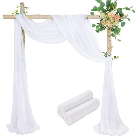 2 Stück Vorhang Hintergrund Hochzeit Weiß 70x560cm Wandbehang Hintergrund Vorhang Hochzeit Dekoration für Taufe Hochzeiten Party Dekoration