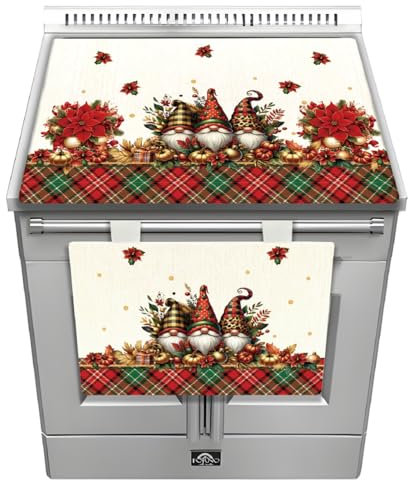 CDV Casa di Venere Set Copriforno 38x48 cm + Coprifornello 45x70 cm Natalizi in Poliestere con Lurex - Decorazione Festiva per la Cucina - Copriforno Natale - Coprifornello Natale (Gnomo Leopardato)