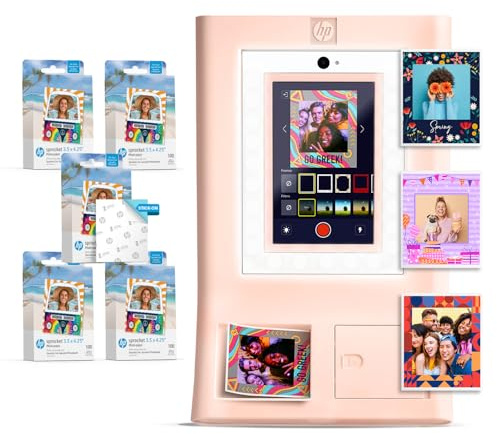 HP Sprocket Fotobox-Maschine Sofort-Farb-Fotodrucker (Rosa) Papier-Paket + Zink 3,5 x 4,25” Zink-Selbstklebendes Fotopapier (500 Blätter)
