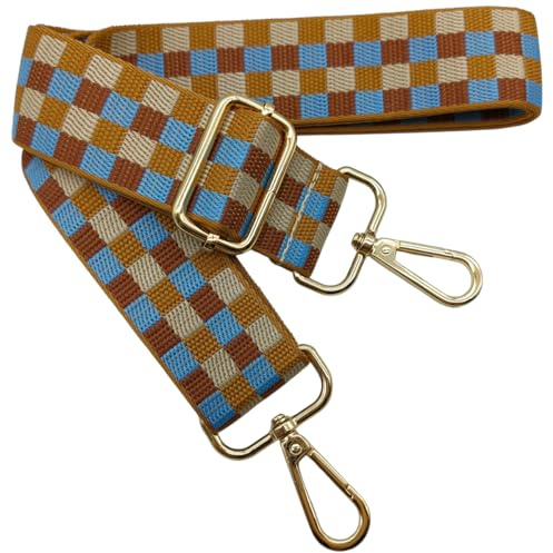 Verstellbarer Schultergurt für Taschen Blau Hellbraun, Taschengurte zum Wechseln, Taschengurt Breit mit Karabiner Gold, 80-130 cm Tragegurt Tasche für Damen Schulterriemen, Handtasche, 3.8cm, 1511