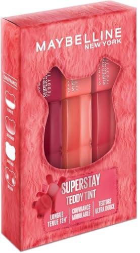 Maybelline New York Superstay Teddy Tint Set – 3 Lippenstifte Teddy Tint – Matt-Effekt – langanhaltender Halt – Farbtöne: Baby Tee, Petalcore, Wild at Heart