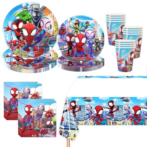 Pappteller Kindergeburtstag, 81 Stück Partygeschirr Geburtstagsdeko Set für 20 Personen, Party Geschirrset Pappteller Becher Servietten Tischdecke Tischdeko für Kindergeburtstag Oder Mottoparty, Blau