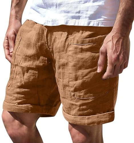 Pantaloncini Estivi Uomo Lino, Pantaloncini Corti Uomo Short Lino Short da Spiaggia Estivi Eleganti Casual in Vita Elasticizzata Leggero Leggeri E Ariosi, vestibilità Larga, per Mare Spiaggia Vacanza