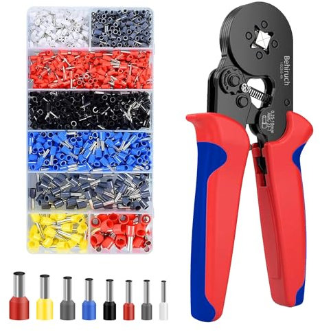 Behiruch Set di Pinza Crimpatrice Capicorda, con 1300 Capicorda Elettrici a Crimpare - Pinza Capicorda e Puntalini Elettrici a Crimpare Gamma 0,25-10mm² per Auto e Installazioni