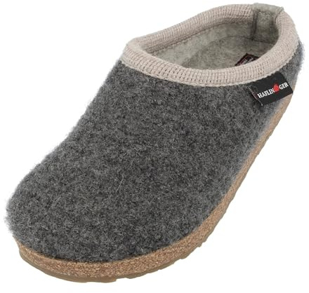 HAFLINGER Grizzly Panda Walkstoffclog Hausschuh aus reinem Wollfilz