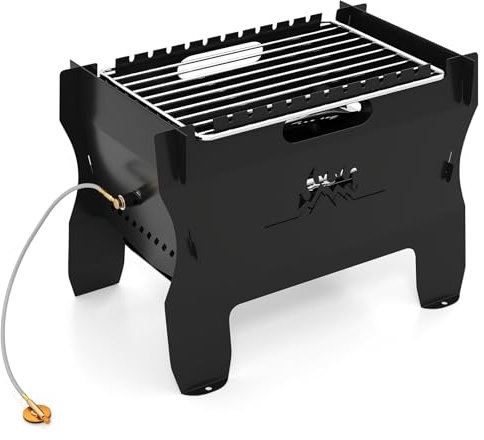 GOPLUS Barbecue Charbon de Bois Multifuel, 38 x 22 x 27 CM, Barbecue avec Grill Portable à Gaz, Charbon, Bois, Structure Résistant Température, Idéal sur Table, pour Pique-Nique, Camping en Plein Air