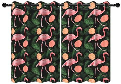 YONGFOTO 140x229cm Dschungel Safari Verdunkelungsvorhänge für Schlafzimmer Tropisch Flamingo Monstera Palmblätter Ananas Fensterbehandlungen für Kinderzimmer, 2 Paneele mit Ösen