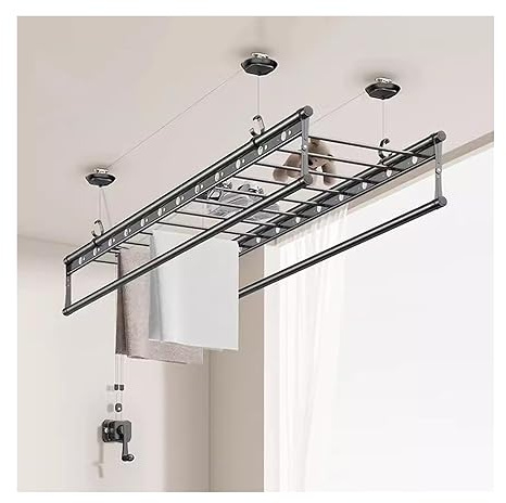 An der Decke montierter Wäscheständer mit Seilzug – Manueller Wäscheständer mit Handkurbel für Balkon und Wäsche, platzsparender Kleiderbügel, effizienter Wäschetrockner, langlebig und einfa