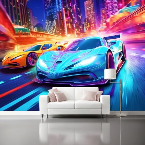 Papier Peint Panoramique Cyberpunk Bleu Voiture De Sport Ville 200 X 140 Cm Moderne Papier Peint Intissé Toison Mur Xxl Tableaux Muraux Tapisserie Photo Décoration Murale Salon Chambre