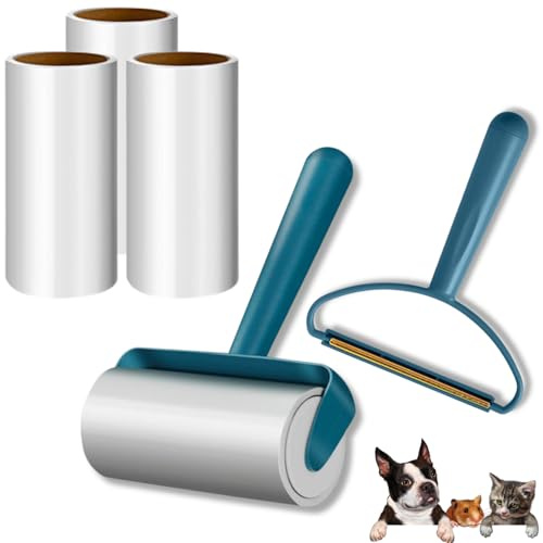 Thorkok Lint Roller for Clothes and Pet Hair, Sticky Roller with Fabric Shaver & 4 Refill Rolls (200 Sheets), Remover for Dog Cat Fur from Clothes, Sofa, Carpet, Green(Small (10cm))