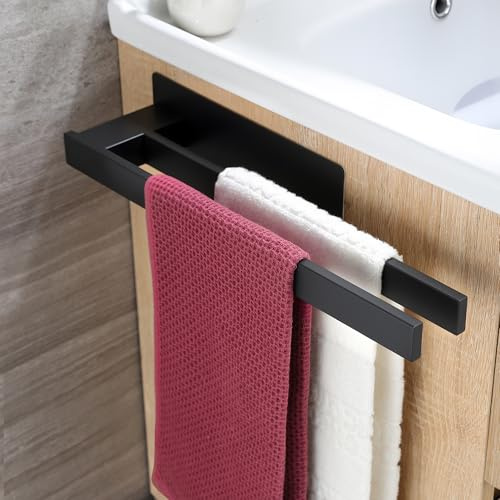 ZUNTO Doppelwandhalter für Handtücher, Selbstklebender Handtuchhalter, mit 8 cm verbreiterter Basis, robuste Handtuchleisten bis 3 kg Tragkraft, bohrfrei, rostfrei und wasserdicht, Schwarz
