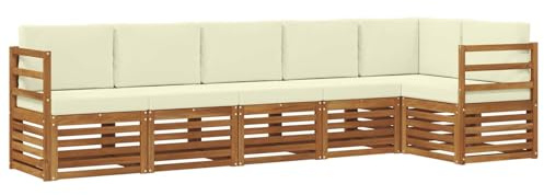 vidaXL Sofagarnituren 6 pcs Natur und Creme Massivholz Akazie, Garten, modernes Outdoor-Sofa, L-förmige Lounge, Terrasse, langlebiger Komfort fürs Patio