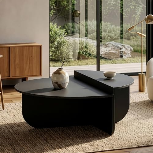 [en.casa] Couchtisch Tondesdaslo Wohnzimmertisch mit doppelter Tischplatte halbrund Beistelltisch 90 x 90 x 35 cm Sofatisch Dunkelgrau