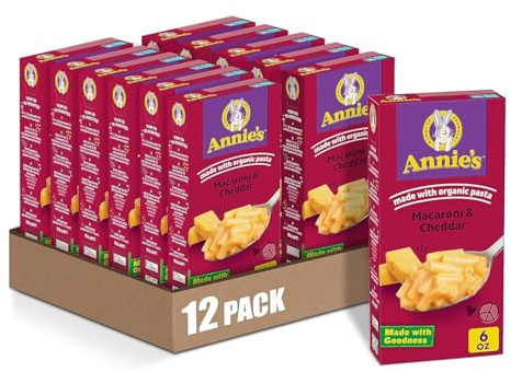 Annie's Macaroni and Cheese, 25% Lower Sodium, Classic Mild Cheddar Mac and Cheese, 6 oz Box (Pack of 12)