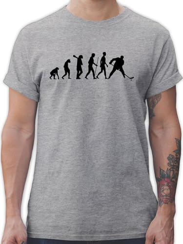 T-Shirt Herren - Entwicklung und Outfit - Eishockey Evolution - L - Grau meliert - Coole-Fun-t-Shirts Tshirt Eishockey-Fanartikel Hockey Spieler Ice Shirt Icehockey für männer Baby menschliche