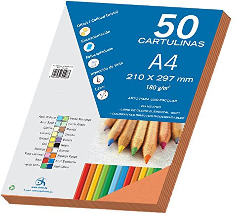 Dohe - A4-Karton, Orange, für Bastelarbeiten und Druck (50 Stück) - 21 x 29,7 cm - 180 g/m² - Büromaterial