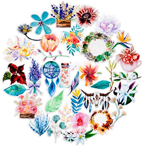 Navy Peony Garten der Traumfänger- & Frühlingsblumen-Sticker (32 Stück) | Wasserdichte Pflanzen-Sticker für Wasserflaschen, Laptops & Scrapbooks
