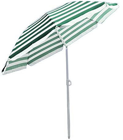 Greenbay 1.8M Green-White Stripes Beach Parasol Garden Patio Camping Sun Shade UV Protection Umbrella with Tilt Mechanism