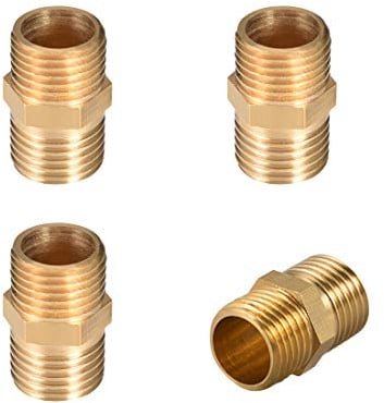 sourcing map 4 Stk. Messing Rohrfitting, Hex Nippel, Außengewinde Rohr 1/4x 1/4 G