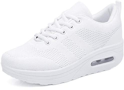 Donna Sneaker Comodo Scarpe,Casual Dimagrante Passeggio & Scarpe Ginnastica Outdoor Tennis Piattaforma Running Scarpe Jogging Moda,Bianco-B,37 EU